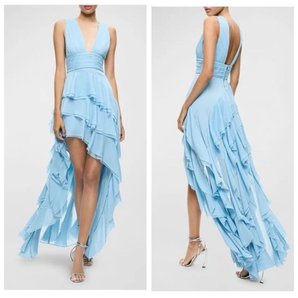 Alice + Olivia Holly Asymmetric Ruffle Midi Dress Size 6 $695